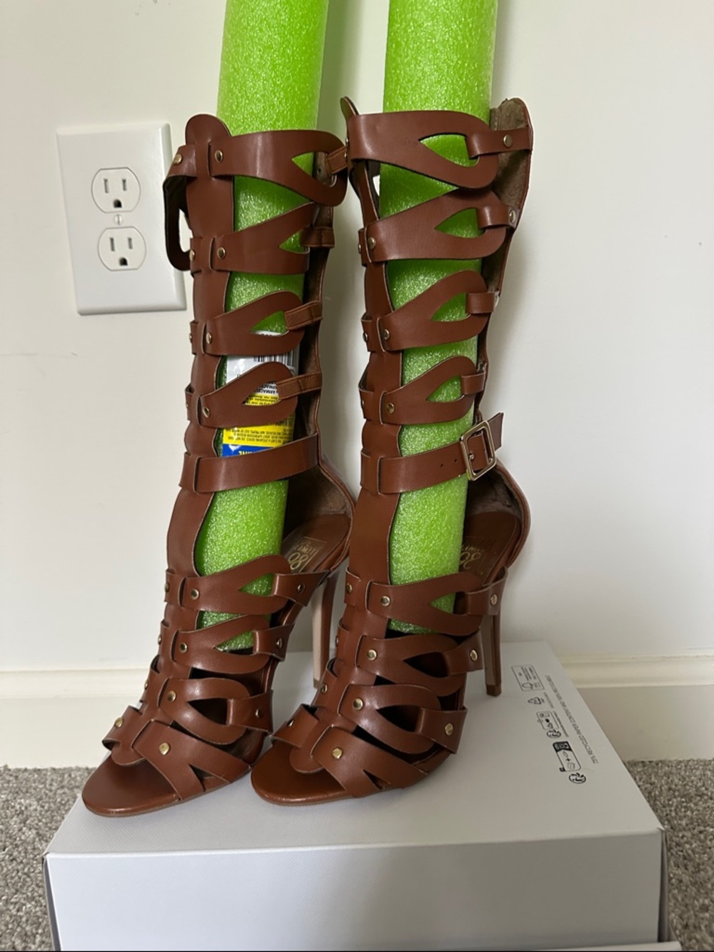 Speed Limit 98 Brown Strappy Knee-High Heeled Gladiator Boots